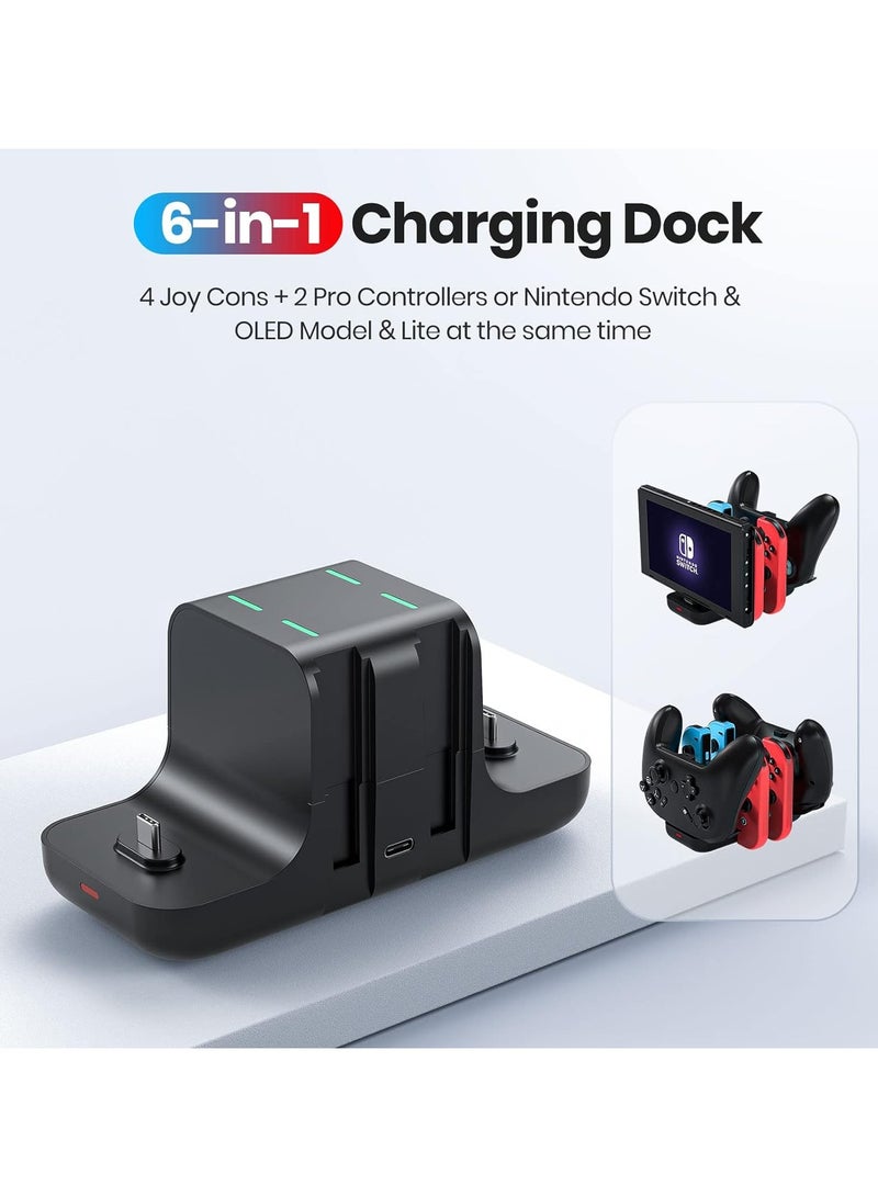 Controller Charger Dock for Nintendo Switch Pro Controller and Joy con, 6-in-1 Fast Charging Dock Station for Switch  OLED Model  Lite with Charging Indicator and Type C Charging Cable - Image 2